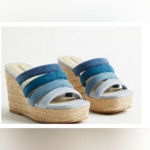 Torrid Wedge Sandals Size 10WW Blue Ombre Espadrille Platform Slides